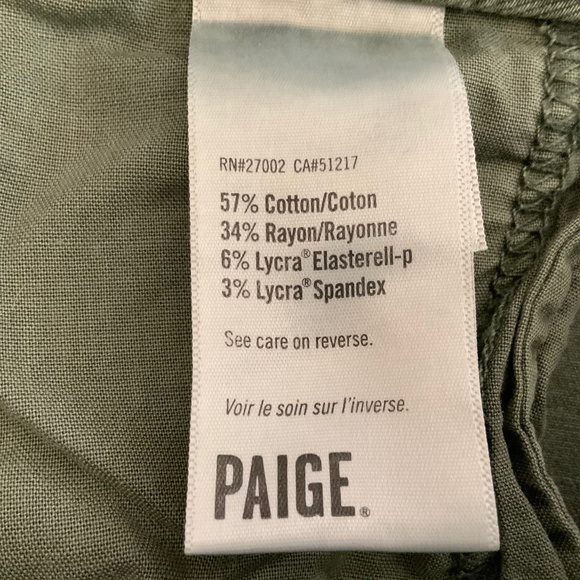PAIGE Jolie Khaki Green Slim Cotton Cargo Ankle Utility Pants SZ 26 - Picture 10 of 15